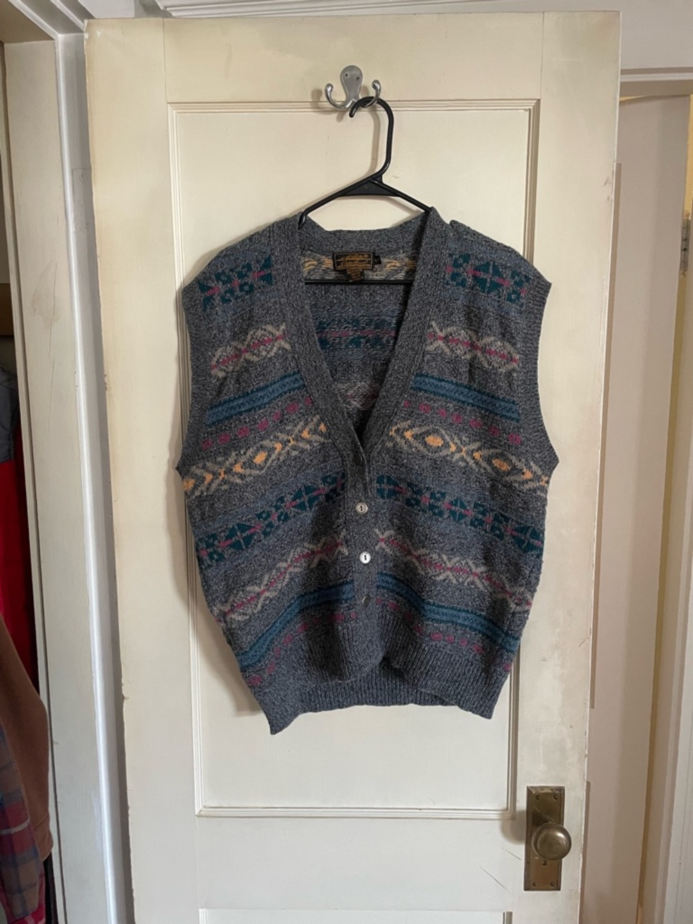 Eddie Bauer Gray Wool Blend Knit Vest with Multicolor Stripes